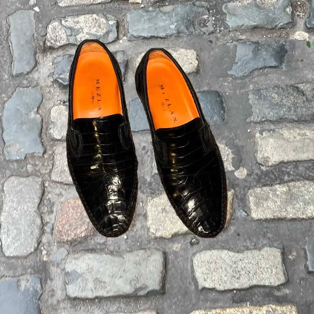 Mezlan Morellino Crocodile Loafers Black EUC 8.5